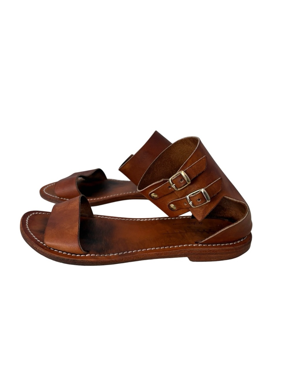 Laura Urbinati by La Botte Gardiane Brown Leather Double-Buckle Ankle Sandals 38